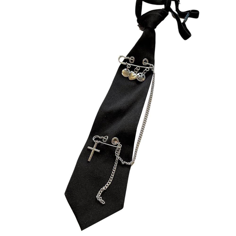 Gothic Tie For Women Punk Metal Chain Crosses Pin Necktie